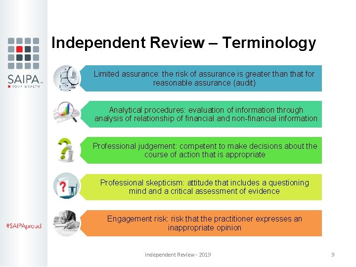 Independent Review – Terminology Limited assurance: the risk of assurance is greater than that Independent Review – Terminology Limited assurance: the risk of assurance is greater than that