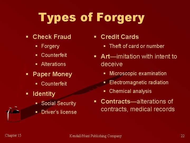 Types of Forgery § Check Fraud § Forgery § Theft of card or number