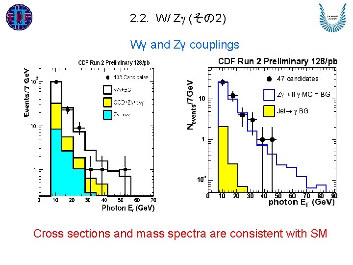 2. 2. W/ Z (その 2) Wγ and Zγ couplings Cross sections and mass