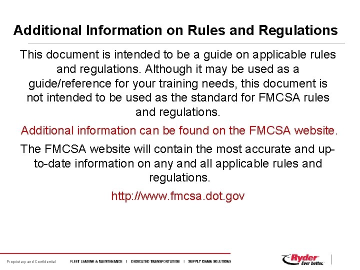 Additional Information on Rules and Regulations This document is intended to be a guide