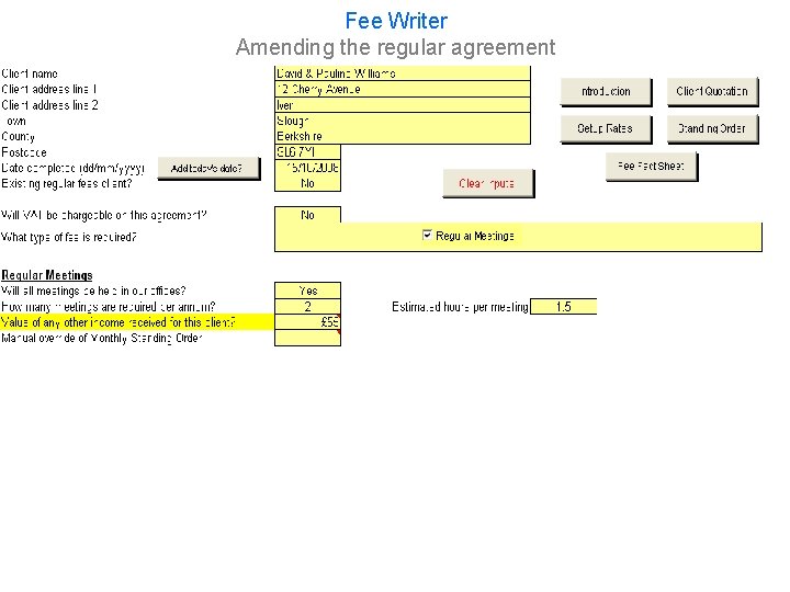 Fee Writer Amending the regular agreement 