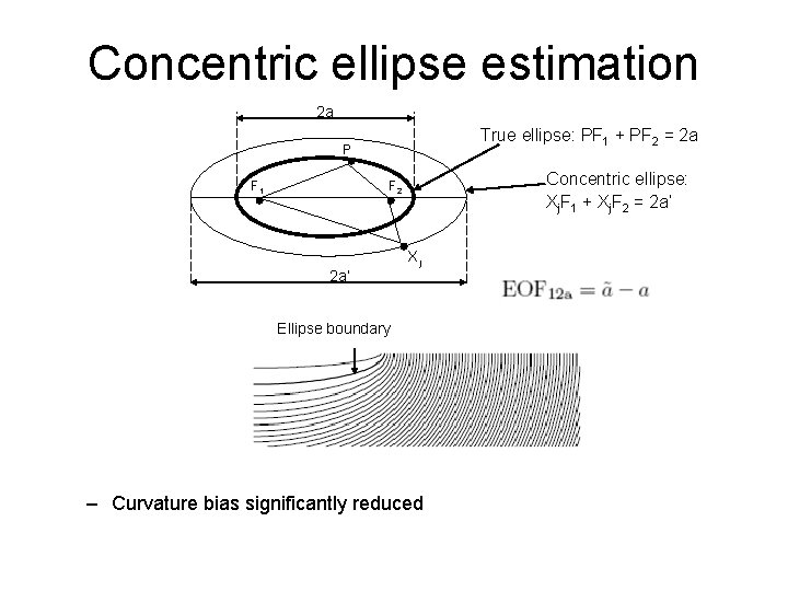 Concentric ellipse estimation 2 a True ellipse: PF 1 + PF 2 = 2