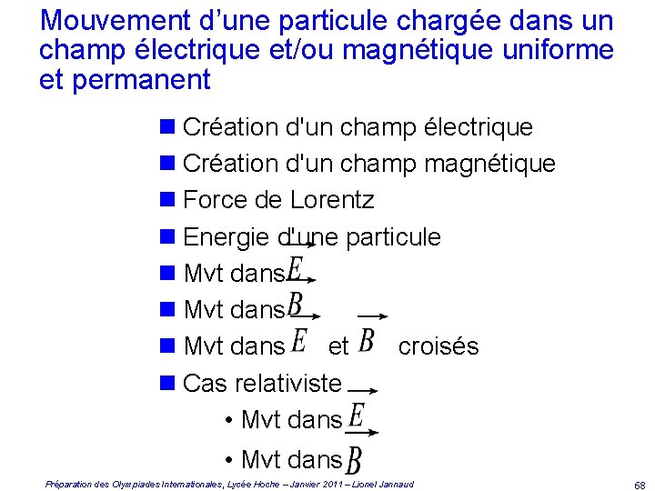 Mouvement d’une particule chargée dans un champ électrique et/ou magnétique uniforme et permanent n
