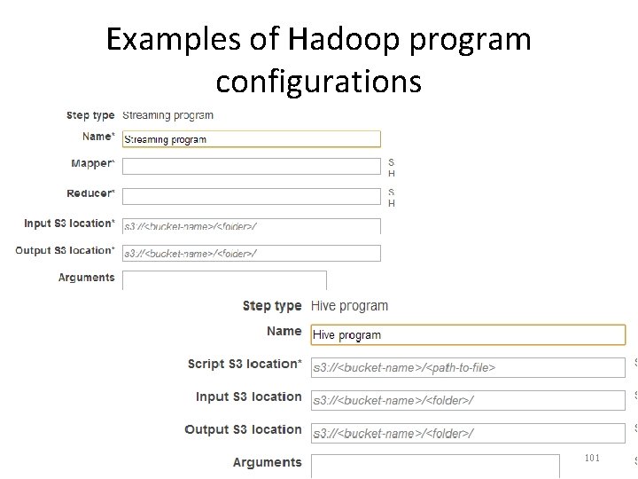 Examples of Hadoop program configurations 101 