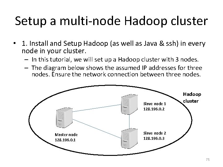 Setup a multi-node Hadoop cluster • 1. Install and Setup Hadoop (as well as