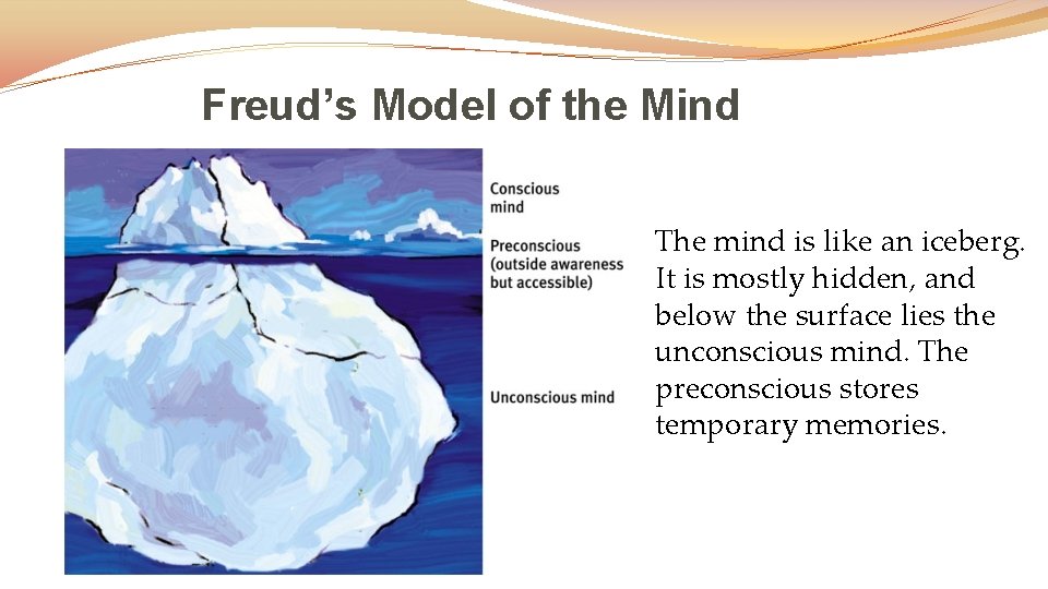 Freud’s Model of the Mind The mind is like an iceberg. It is mostly