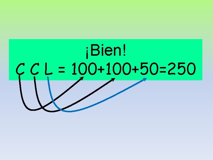 ¡Bien! C C L = 100+50=250 
