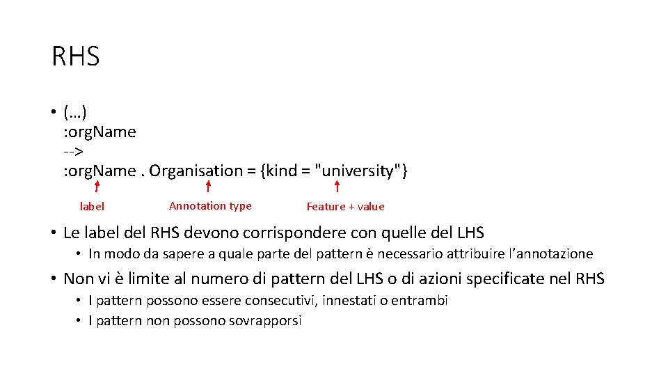 RHS • (…) : org. Name --> : org. Name. Organisation = {kind =