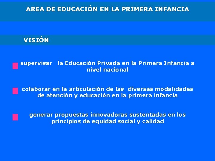 AREA DE EDUCACIÓN EN LA PRIMERA INFANCIA VISIÓN supervisar la Educación Privada en la