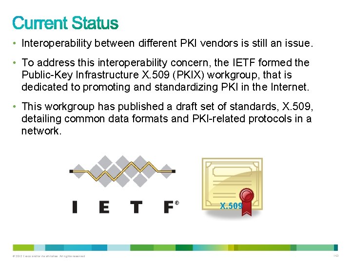  • Interoperability between different PKI vendors is still an issue. • To address
