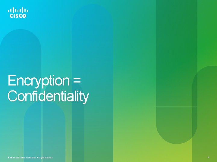 Encryption = Confidentiality © 2012 Cisco and/or its affiliates. All rights reserved. 75 