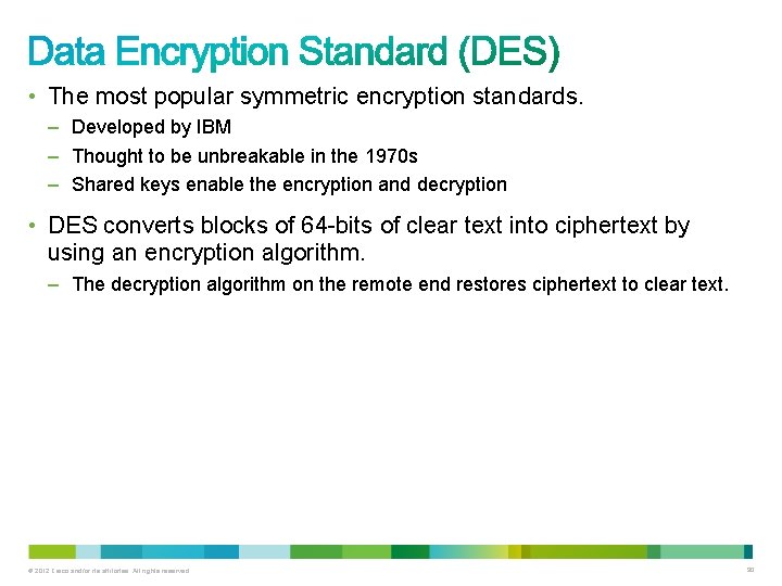  • The most popular symmetric encryption standards. – Developed by IBM – Thought