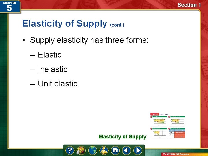 Elasticity of Supply (cont. ) • Supply elasticity has three forms: – Elastic –