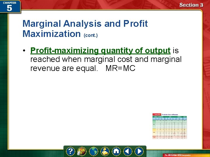 Marginal Analysis and Profit Maximization (cont. ) • Profit-maximizing quantity of output is reached