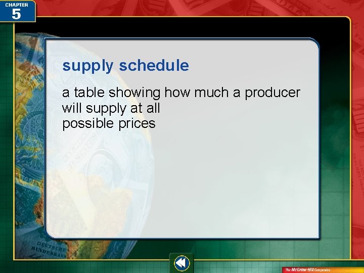 supply schedule a table showing how much a producer will supply at all possible