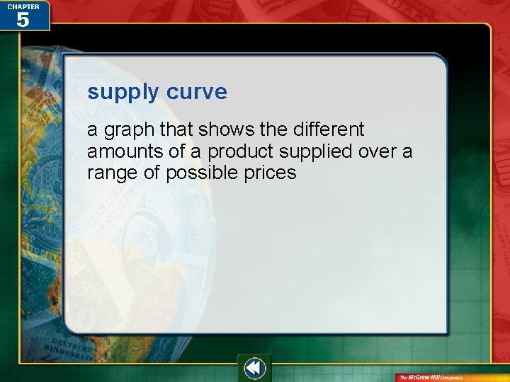 supply curve a graph that shows the different amounts of a product supplied over