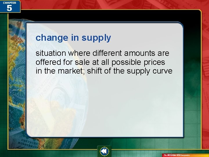 change in supply situation where different amounts are offered for sale at all possible