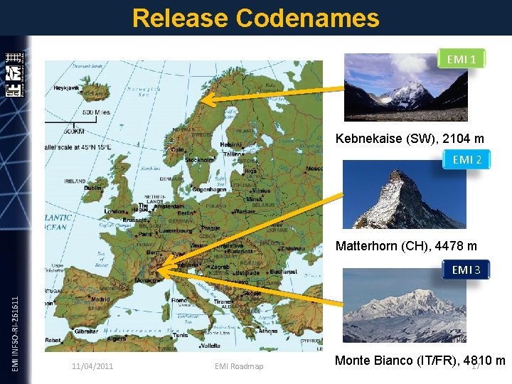 Release Codenames EMI 1 Kebnekaise (SW), 2104 m EMI INFSO-RI-261611 EMI 2 Matterhorn (CH),