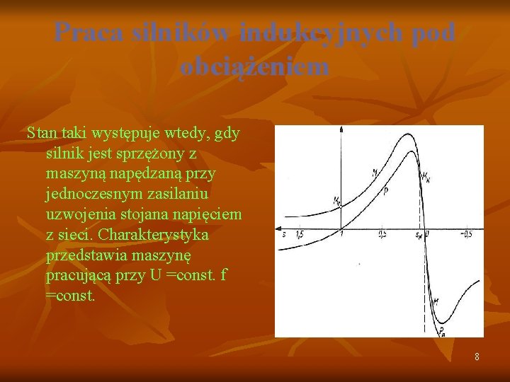 Praca silników indukcyjnych pod obciążeniem Stan taki występuje wtedy, gdy silnik jest sprzężony z