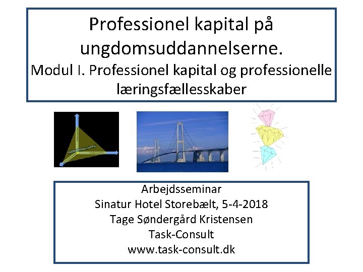 Professionel kapital på ungdomsuddannelserne. Modul I. Professionel kapital og professionelle læringsfællesskaber Arbejdsseminar Sinatur Hotel Professionel kapital på ungdomsuddannelserne. Modul I. Professionel kapital og professionelle læringsfællesskaber Arbejdsseminar Sinatur Hotel