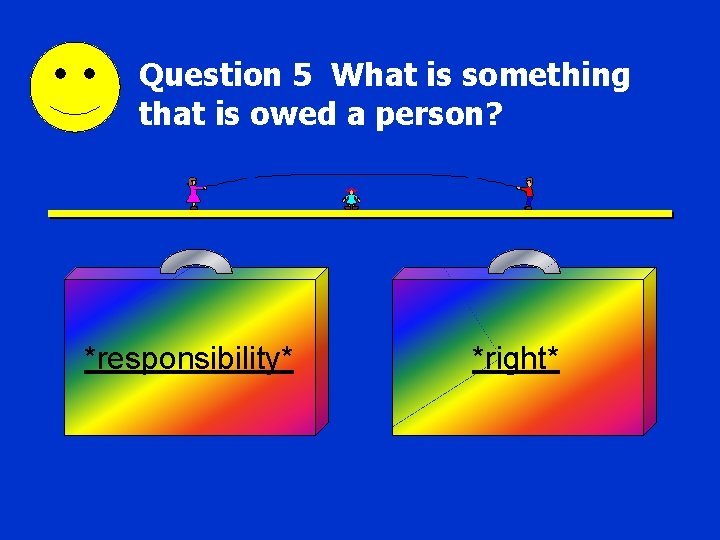 Question 5 What is something that is owed a person? *responsibility* *right* 