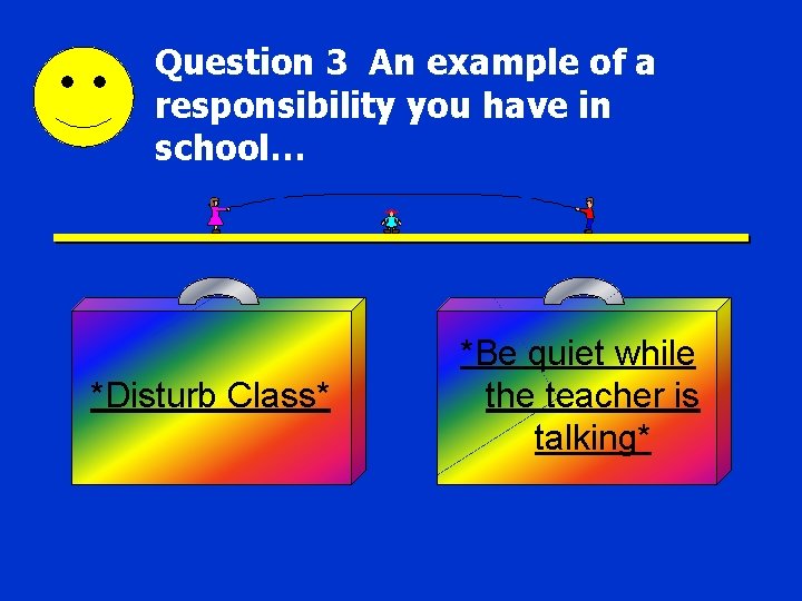 Question 3 An example of a responsibility you have in school… *Disturb Class* *Be