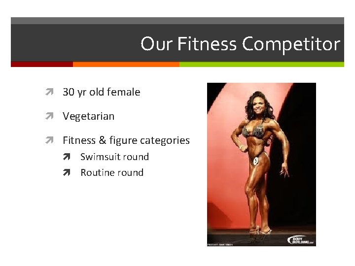 Our Fitness Competitor 30 yr old female Vegetarian Fitness & figure categories Swimsuit round