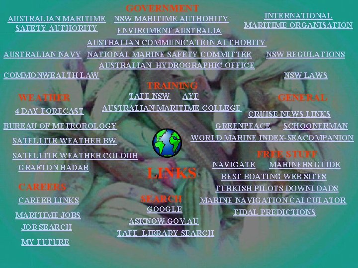 GOVERNMENT INTERNATIONAL NSW MARITIME AUTHORITY MARITIME ORGANISATION ENVIROMENT AUSTRALIAN COMMUNICATION AUTHORITY AUSTRALIAN NAVY NATIONAL GOVERNMENT INTERNATIONAL NSW MARITIME AUTHORITY MARITIME ORGANISATION ENVIROMENT AUSTRALIAN COMMUNICATION AUTHORITY AUSTRALIAN NAVY NATIONAL