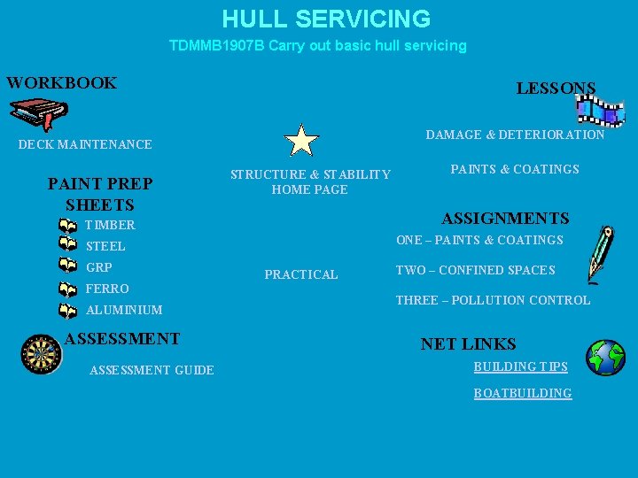 HULL SERVICING TDMMB 1907 B Carry out basic hull servicing WORKBOOK LESSONS DAMAGE & HULL SERVICING TDMMB 1907 B Carry out basic hull servicing WORKBOOK LESSONS DAMAGE &
