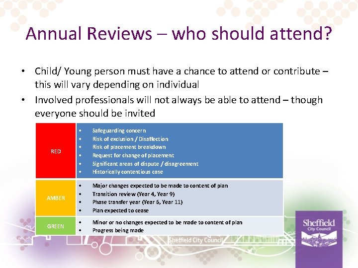 Annual Reviews – who should attend? • Child/ Young person must have a chance