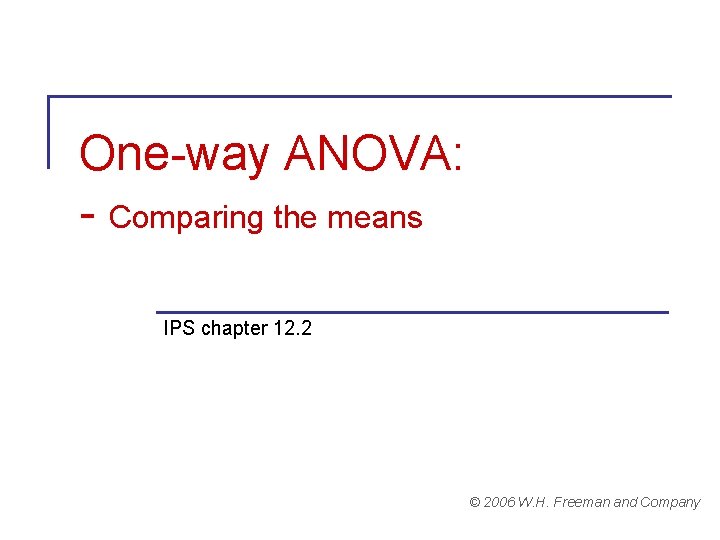 One-way ANOVA: - Comparing the means IPS chapter 12. 2 © 2006 W. H.