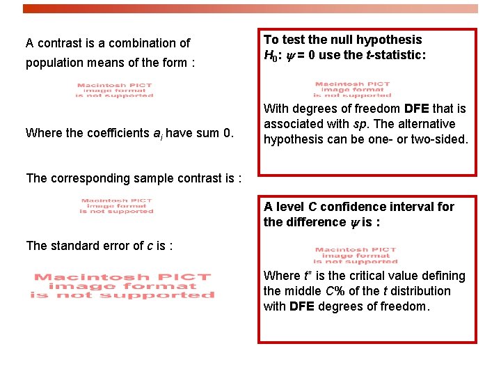 population means of the form : To test the null hypothesis H 0: y