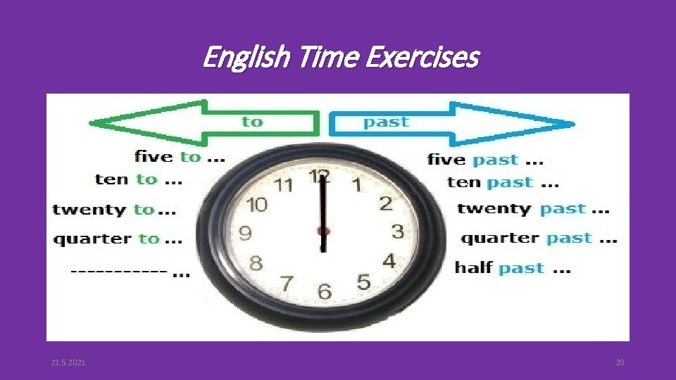 English Time Exercises 21. 5. 2021 20 