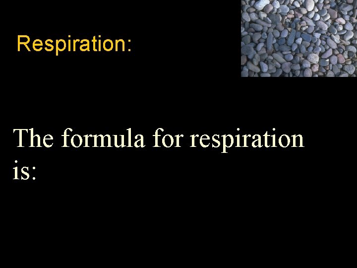 Respiration: The formula for respiration is: 