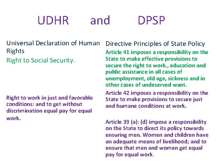 UDHR and DPSP Universal Declaration of Human Directive Principles of State Policy Rights Article