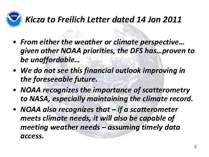 Kicza to Freilich Letter dated 14 Jan 2011 • From either the weather or