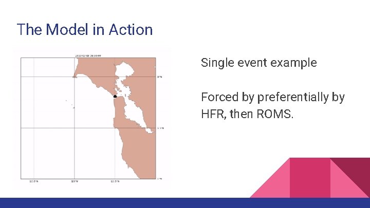 The Model in Action Single event example Forced by preferentially by HFR, then ROMS.