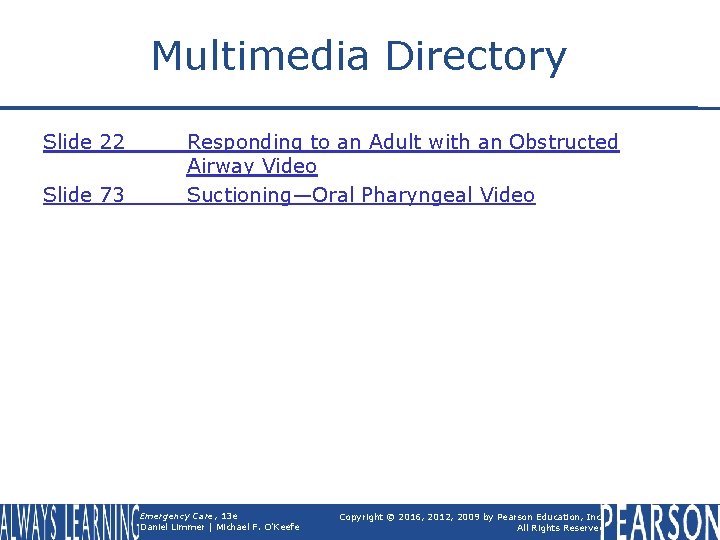 Multimedia Directory Slide 22 Slide 73 Responding to an Adult with an Obstructed Airway