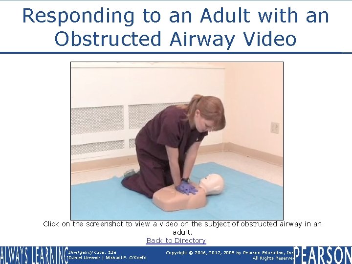 Responding to an Adult with an Obstructed Airway Video Click on the screenshot to