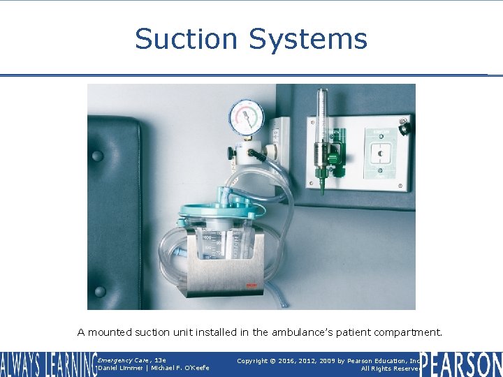 Suction Systems A mounted suction unit installed in the ambulance’s patient compartment. Emergency Care,