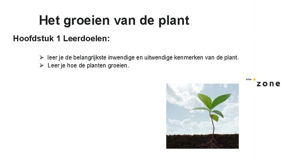 Het groeien van de plant Hoofdstuk 1 Leerdoelen: Ø leer je de belangrijkste inwendige