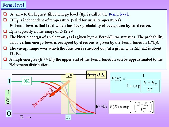 Fermi level q At zero K the highest filled energy level (EF) is called