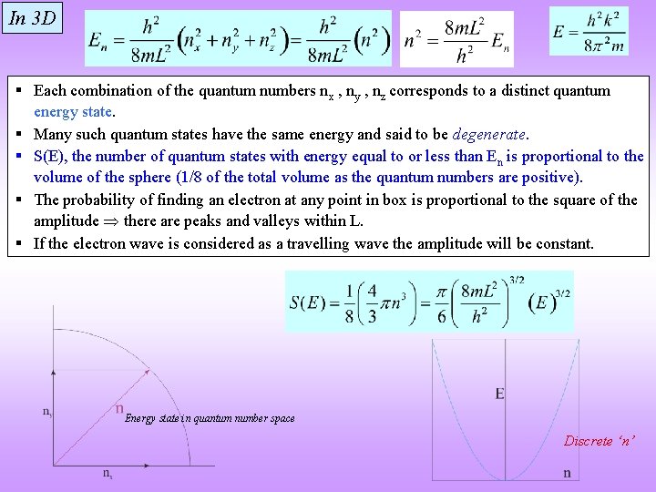 In 3 D § Each combination of the quantum numbers nx , ny ,