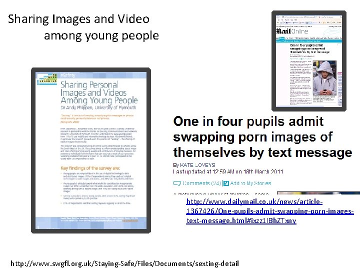 Sharing Images and Video among young people http: //www. dailymail. co. uk/news/article 1367426/One-pupils-admit-swapping-porn-imagestext-message. html#ixzz