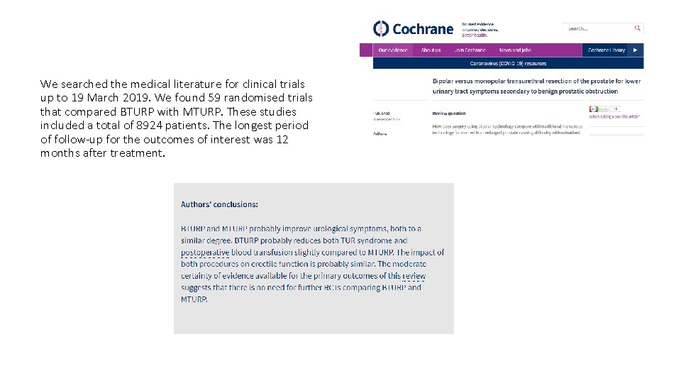 We searched the medical literature for clinical trials up to 19 March 2019. We
