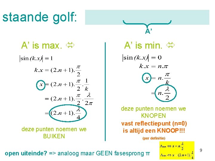 staande golf: A’ A’ is max. deze punten noemen we BUIKEN A’ is min.