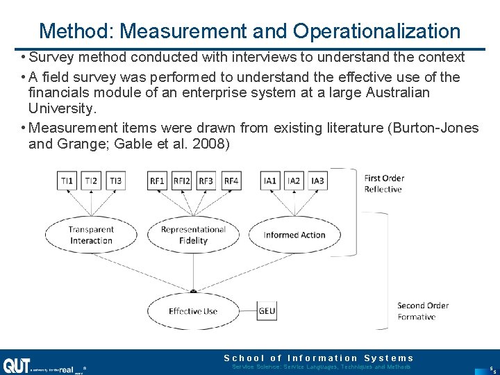 Method: Measurement and Operationalization • Survey method conducted with interviews to understand the context