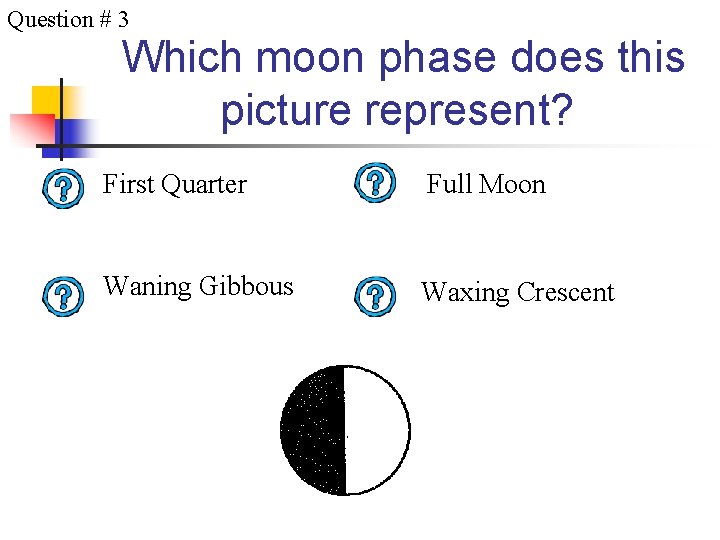 Moon Phases Test your knowledge by matching each