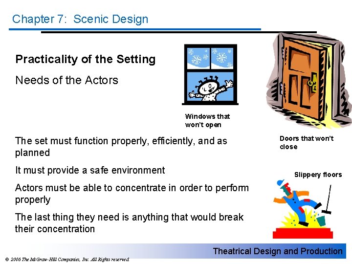 Chapter 7: Scenic Design Practicality of the Setting Needs of the Actors Windows that