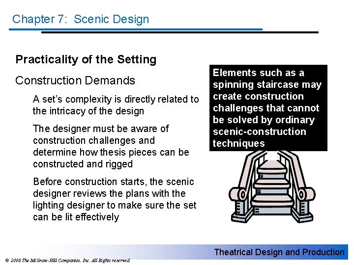 Chapter 7: Scenic Design Practicality of the Setting Construction Demands A set’s complexity is